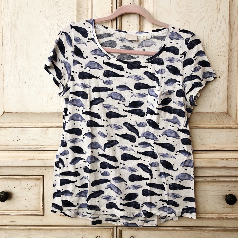 Anthropologie Watercolor Whales Tee Shirt